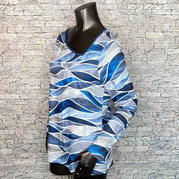 Noracora NWT Abstract Print Blouse Size Small Asymmetrical Neckline Long Sleeve - Picture 2 of 7